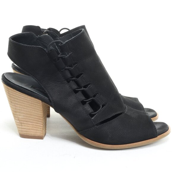 Paul Green Women UK7 US9 Black Leather Open Toe Back Strap Heeled Sandal Sabrina - Picture 2 of 16